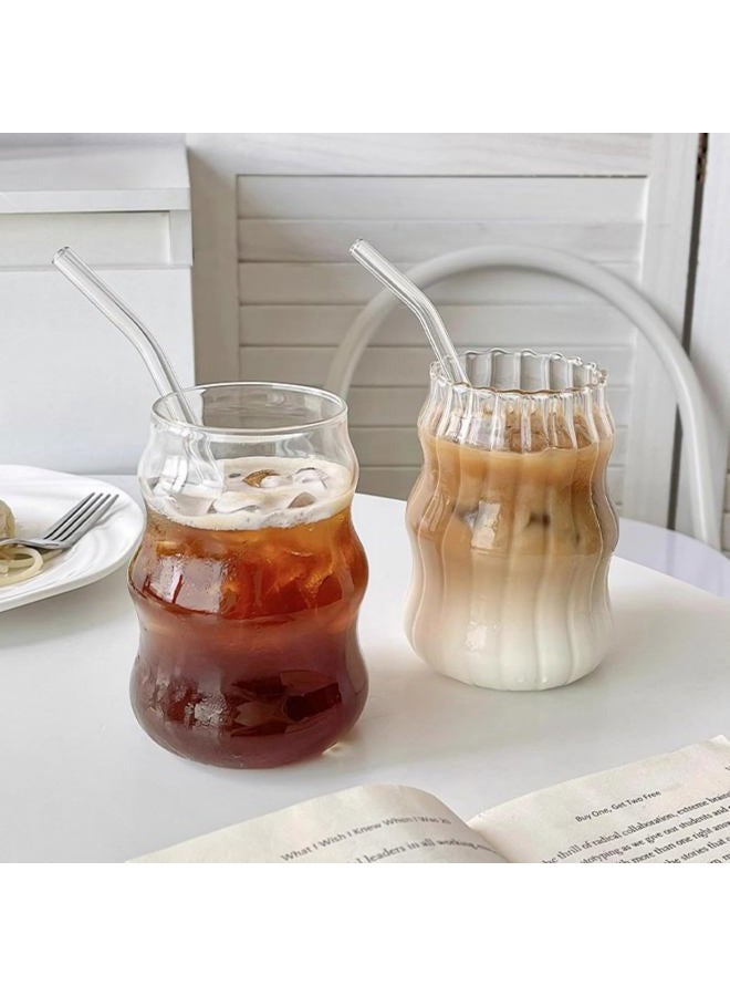 Nirvany 2 Pcs Ribbed Glass Cups 18 Oz Vintage Drinking Glassware Ripple Cocktail Glasses for Iced Coffee Juice Beverage Milk - Image 5