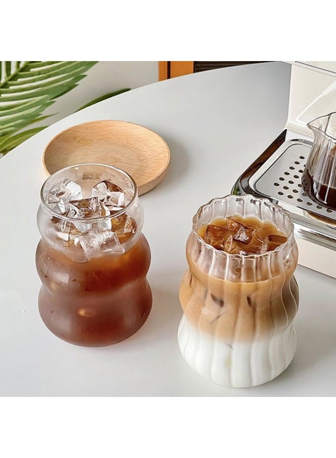 Nirvany 2 Pcs Ribbed Glass Cups 18 Oz Vintage Drinking Glassware Ripple Cocktail Glasses for Iced Coffee Juice Beverage Milk - Image 1