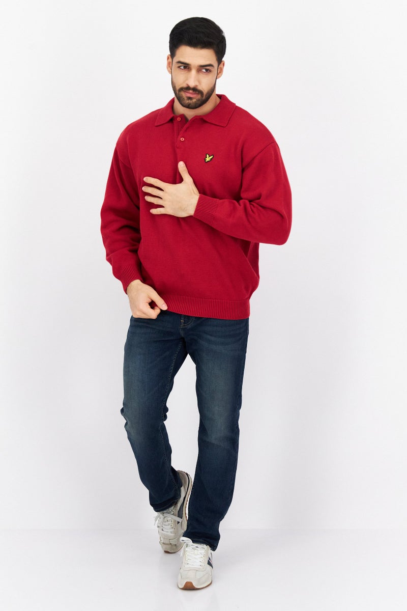 Lyle & Scott Men Regular Fit Knitted Long Sleeves Polo, Red - Image 2