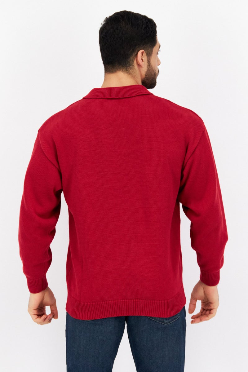 Lyle & Scott Men Regular Fit Knitted Long Sleeves Polo, Red - Image 4