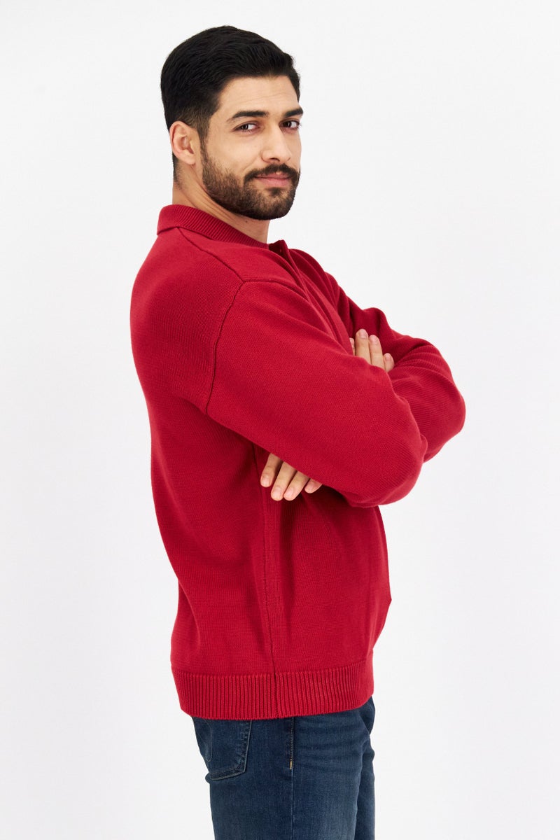 Lyle & Scott Men Regular Fit Knitted Long Sleeves Polo, Red - Image 3