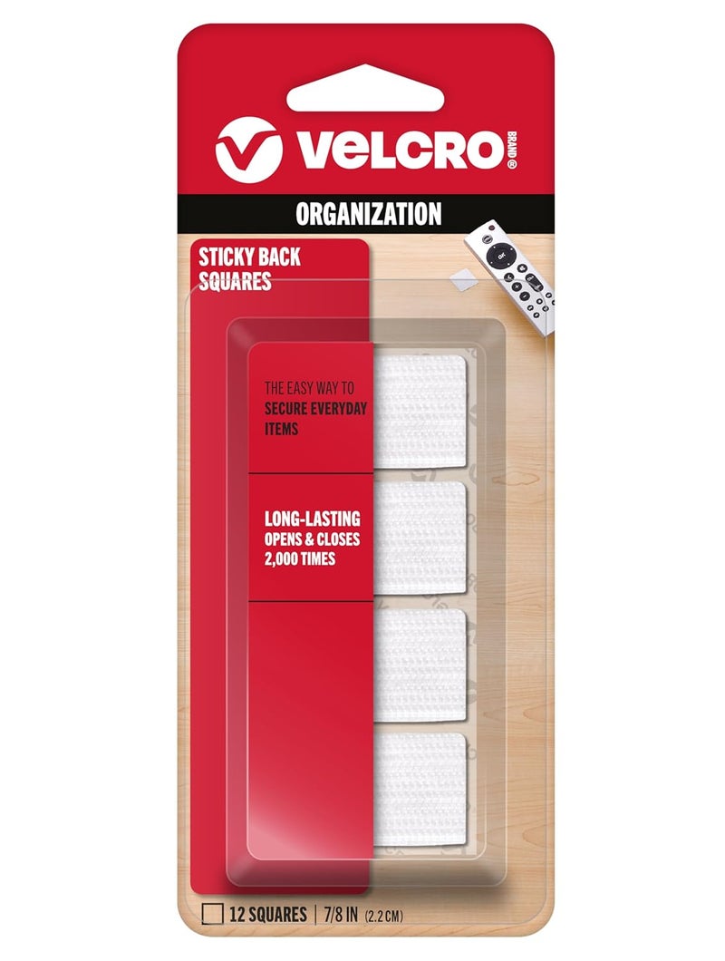 Velcro Brand Sticky-Back Fasteners, Removable Adhesive, 0.88" X 0.88", White, 12 count (Pack of 1) - Image 1