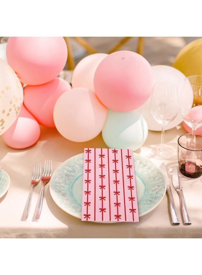 JarThenaAMCS 50Pcs Bow Guest Napkins Red Bowknot Disposable Napkins Pink Dinner Paper Napkins for Wedding Birthday Bridal Shower Table Party Supplies - Image 4