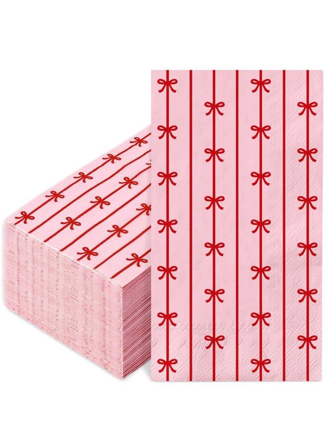 JarThenaAMCS 50Pcs Bow Guest Napkins Red Bowknot Disposable Napkins Pink Dinner Paper Napkins for Wedding Birthday Bridal Shower Table Party Supplies - Image 1