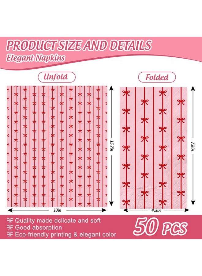 JarThenaAMCS 50Pcs Bow Guest Napkins Red Bowknot Disposable Napkins Pink Dinner Paper Napkins for Wedding Birthday Bridal Shower Table Party Supplies - Image 2