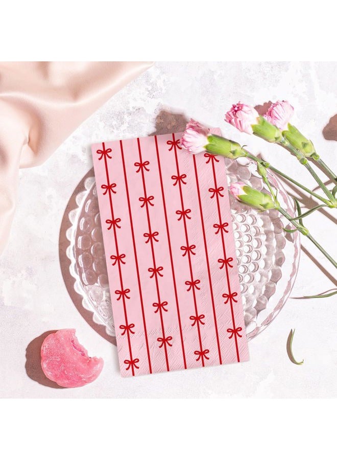JarThenaAMCS 50Pcs Bow Guest Napkins Red Bowknot Disposable Napkins Pink Dinner Paper Napkins for Wedding Birthday Bridal Shower Table Party Supplies - Image 3