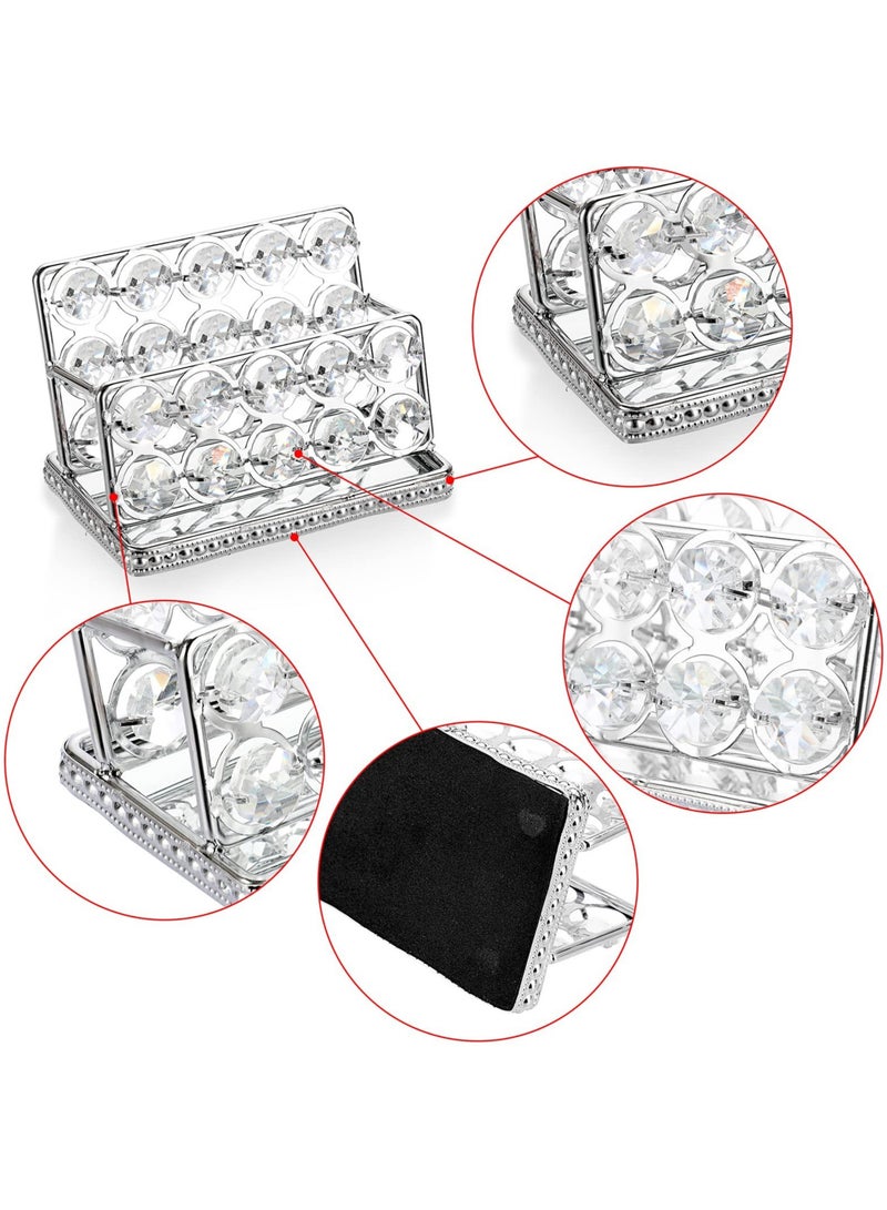 Crystal Business Card Holder Stand, Mirrored Name Card Display, Card Stand Organizer Desktop Business Card Storage Holder for Office Countertop (Silver,1 Slot)