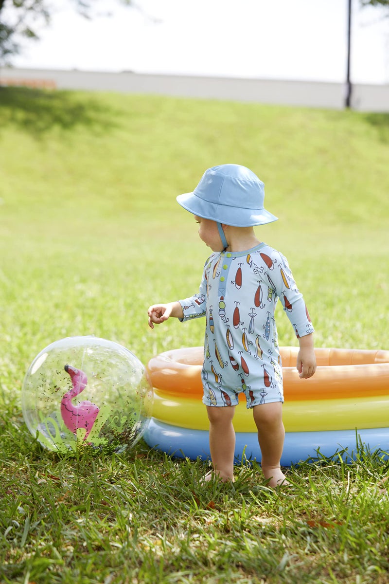 Mud Pie baby boys Mud Pie Rashguard Swimsuit and Hat Set, Fishing Lure, 3-6 Months US - Image 2