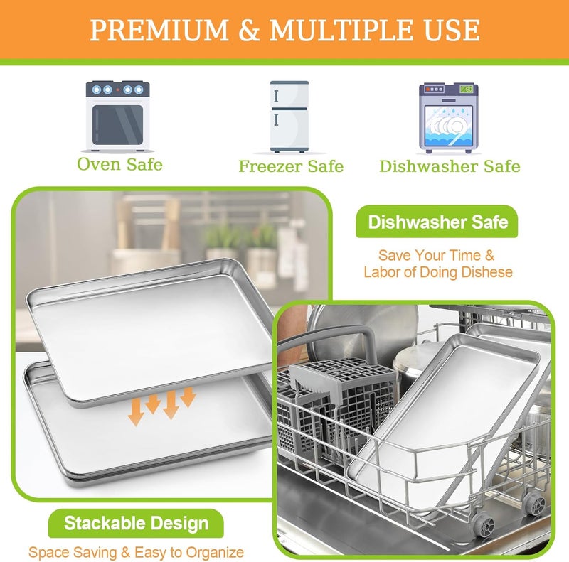 CEKEE Baking Sheet Set of 4, Stainless Steel Cookie Sheet & Baking Pan Tray, Toaster Oven Tray, Baking Pan Set, Rectangle Size 16 x 12 x 1 inch, Non Toxic, Mirror Finish & Rust Free, Dishwasher Safe - Image 4
