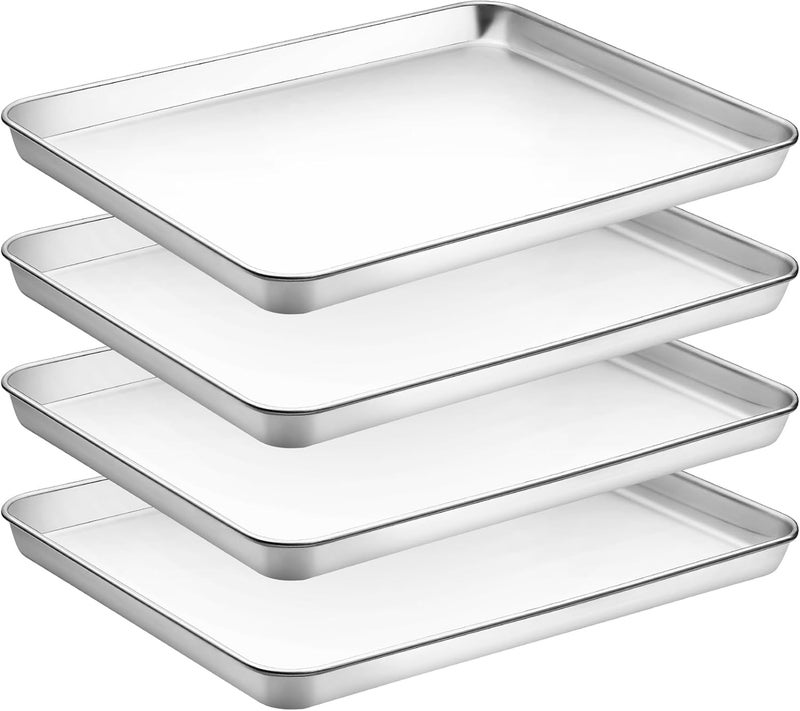 CEKEE Baking Sheet Set of 4, Stainless Steel Cookie Sheet & Baking Pan Tray, Toaster Oven Tray, Baking Pan Set, Rectangle Size 16 x 12 x 1 inch, Non Toxic, Mirror Finish & Rust Free, Dishwasher Safe - Image 1