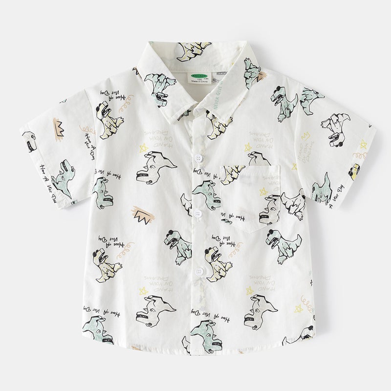 Boys Baby 2025 Beach Short-Sleeved Shirt Medium And Large Kidsren'S Baby Full-Print Short-Sleeved Shirt - Image 4