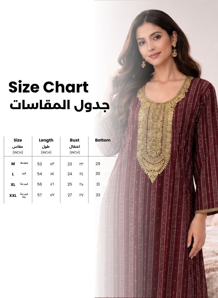 بريميم فستان جلابية ماكسي للنساء، لون عنابي - Image 5