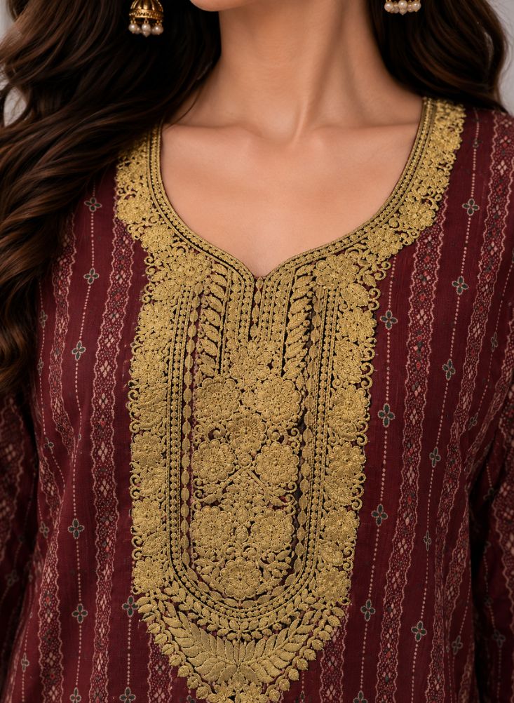 بريميم فستان جلابية ماكسي للنساء، لون عنابي - Image 3
