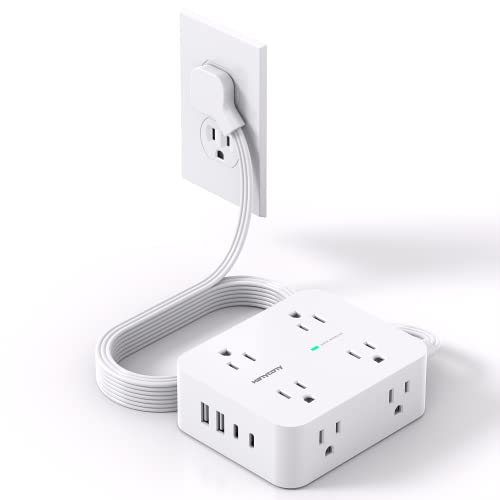 HANYCONY Surge Protector Power Strip, HANYCONY Extension Cord with Multiple Outlets, 5 Ft Ultra Thin Flat Plug 8 Outlets 4 USB Ports(2USB C), 1080J Outlet Extender for Home Office College Dorm Room Essentials - Image 1