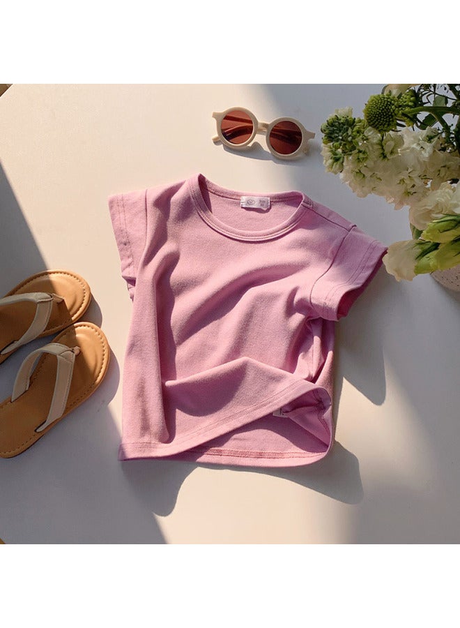 Cotton Children's Summer Short-sleeve Solid Color T-shirt, Versatile And Stylish Pullover For Toddlers And Girls, Cotton Top