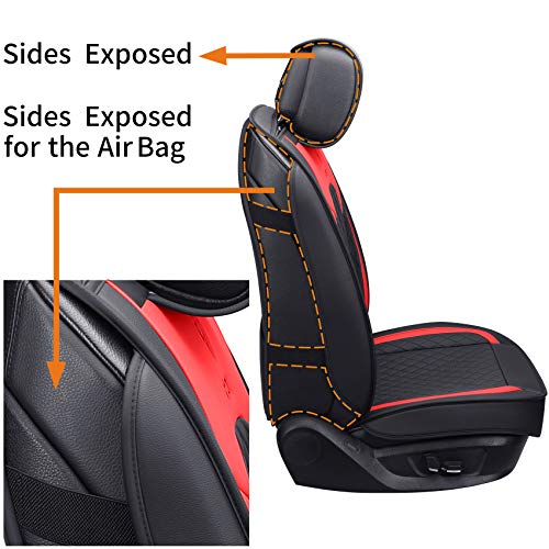Aierxuan Car Seat Covers Full Set with Waterproof Leather, Seat Cushions Split Bench Universal Fit for Kia Soul Hyundai Accent Corolla CRV Vw Ford Ranger Fusion Wrangler (Full Set, Black-Red) - Image 5