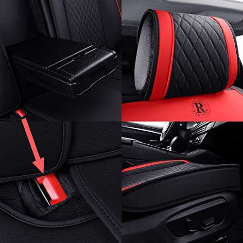 Aierxuan Car Seat Covers Full Set with Waterproof Leather, Seat Cushions Split Bench Universal Fit for Kia Soul Hyundai Accent Corolla CRV Vw Ford Ranger Fusion Wrangler (Full Set, Black-Red) - Image 4