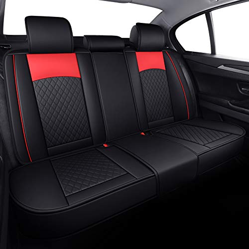 Aierxuan Car Seat Covers Full Set with Waterproof Leather, Seat Cushions Split Bench Universal Fit for Kia Soul Hyundai Accent Corolla CRV Vw Ford Ranger Fusion Wrangler (Full Set, Black-Red) - Image 3