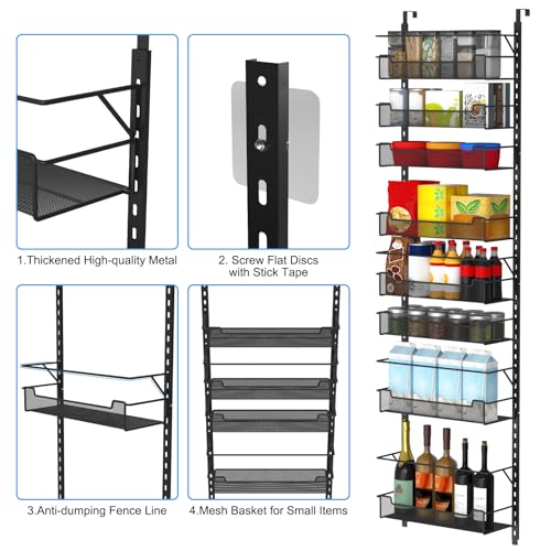 VyGrow Over the Door Pantry Organizer, 8-Tier Over the Door Organizer with Adjustable Basket, Pantry Door Organization for Pantry Kitchen Storage Room Spice Rack, Black - Image 5