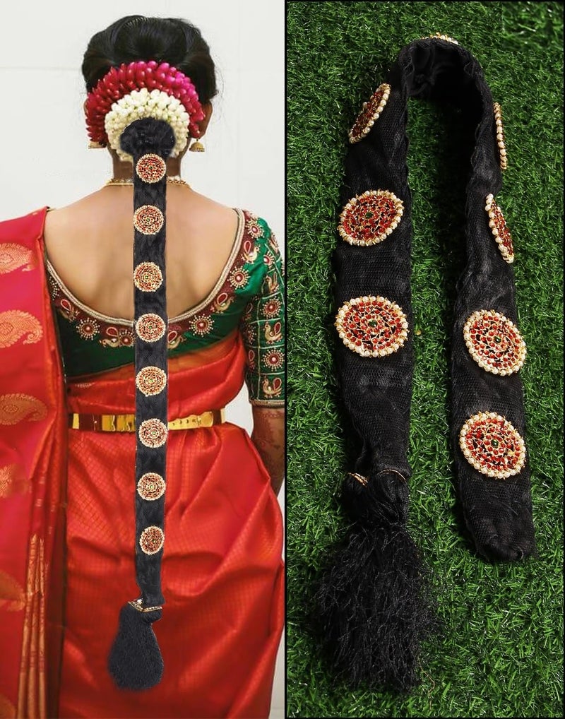 THANUS CRAFT Pula Poola Jada Billalu Hair Choti Ornaments Bharatanatyam Kuchipudi Classical Dance Jewellery for women - Image 1