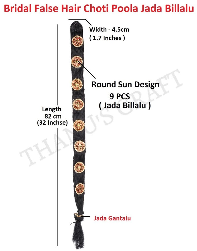 THANUS CRAFT Pula Poola Jada Billalu Hair Choti Ornaments Bharatanatyam Kuchipudi Classical Dance Jewellery for women - Image 3