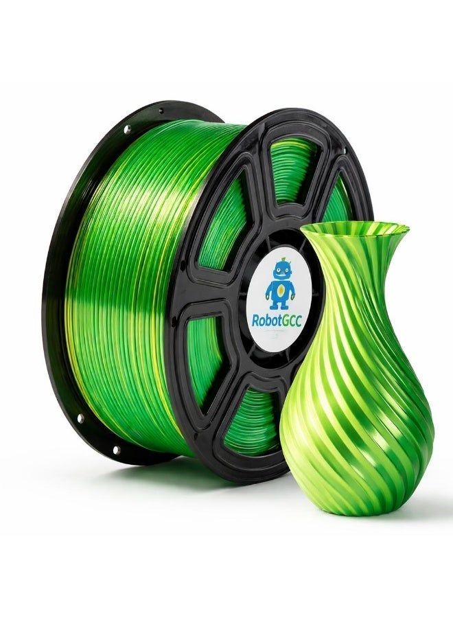 RobotGCC PLA Silk Dual Color Yellow & Green 3D Printer Filament, 1.75mm 1KG, Tropical Yellow-Green Fresh Contrast, Low-Warping FDM PLA for Plant Models and Educational Projects - Image 1
