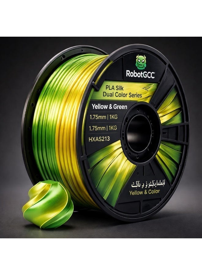RobotGCC PLA Silk Dual Color Yellow & Green 3D Printer Filament, 1.75mm 1KG, Tropical Yellow-Green Fresh Contrast, Low-Warping FDM PLA for Plant Models and Educational Projects - Image 3