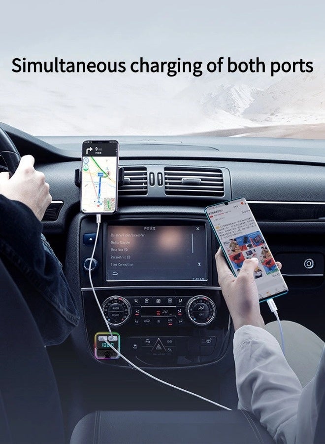 Vixplorn Bluetooth car charger, Bluetooth FM transmitter, supports fast charging (PD 30W and 18W), car Bluetooth radio transmitter, 7 LED RGB lighting modes, USB port, light switch, wireless FM radio transmitter, supports MP3 and USB flash drive players, hands-free calling. - Image 5