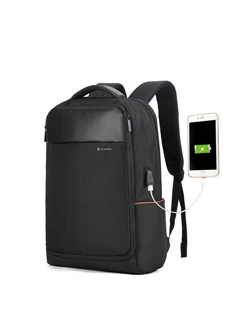 AOKING Classic Business Men's Large Capacity Waterproof Backpack for Household Travel Office Work Laptop Bag with USB Interface Black - Image 1