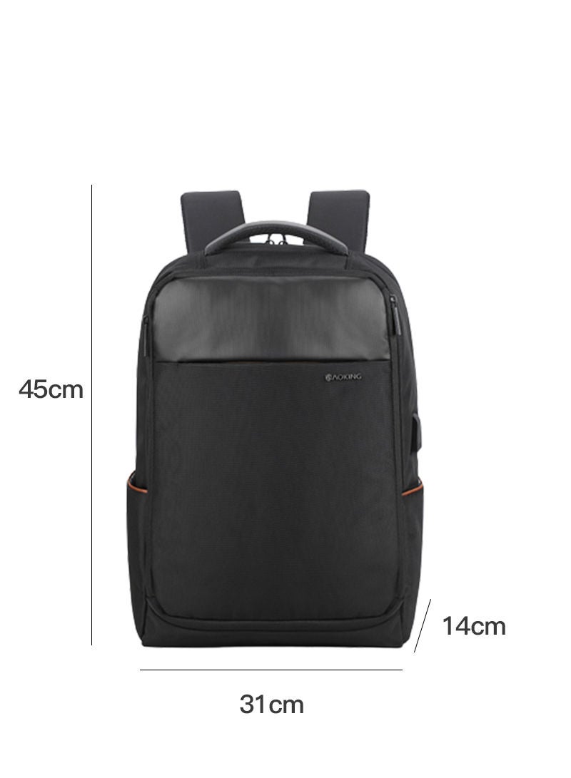 AOKING Classic Business Men's Large Capacity Waterproof Backpack for Household Travel Office Work Laptop Bag with USB Interface Black - Image 2