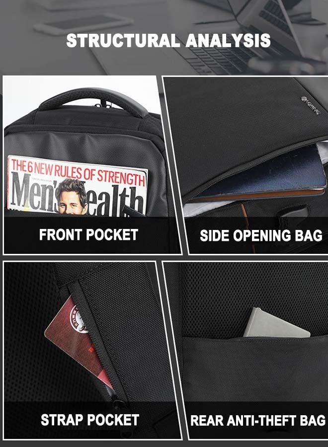 AOKING Classic Business Men's Large Capacity Waterproof Backpack for Household Travel Office Work Laptop Bag with USB Interface Black - Image 4