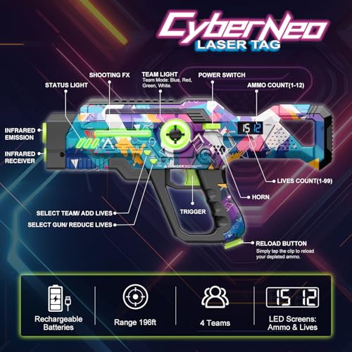 Winyea Tag Rechargeable Laser Tag Guns Set of 4 Lazer Tag Game for Kids Teens Adults Boys Girls Outdoor Teenage Group Activities Cool Toys for Teenage Ages 8 9 10 11 12 - Image 5