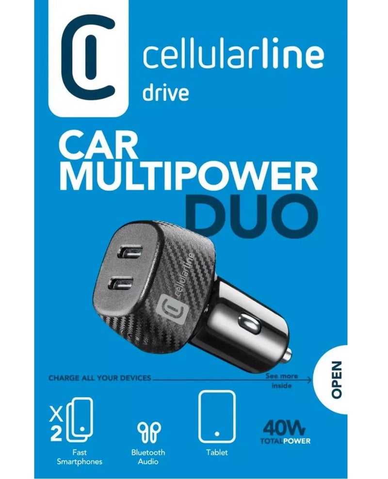 سيلولار لاين شاحن جوال للسياره Cellularline الثنائي، تايب سي، 40 واط، أسود - Image 2