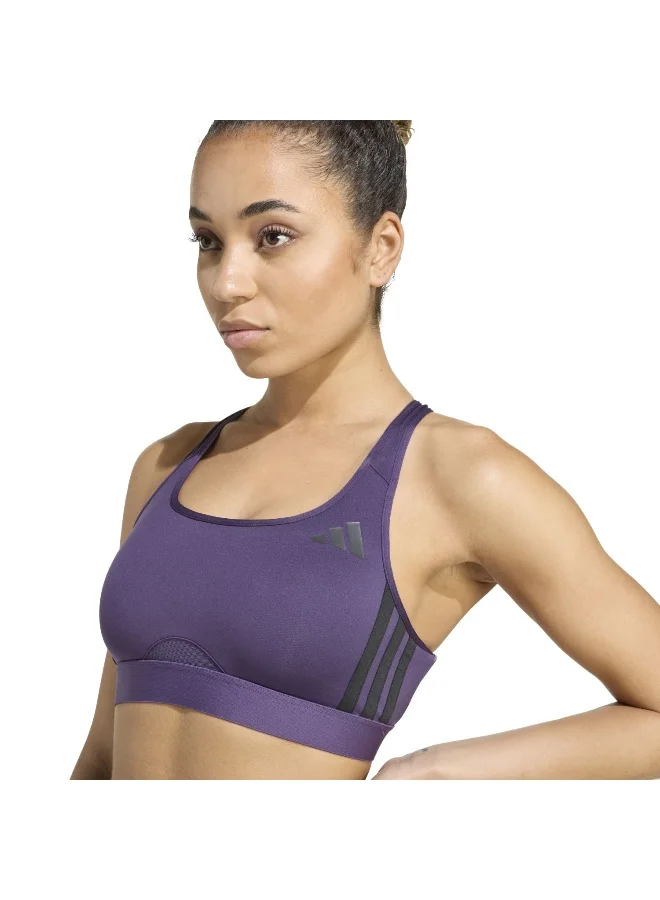 Adidas AURPLU/BLACK Pwrct Ms 3S Bra Purple Workout Bra - Medium Support Bra For Women for Women | Best Price UAE
