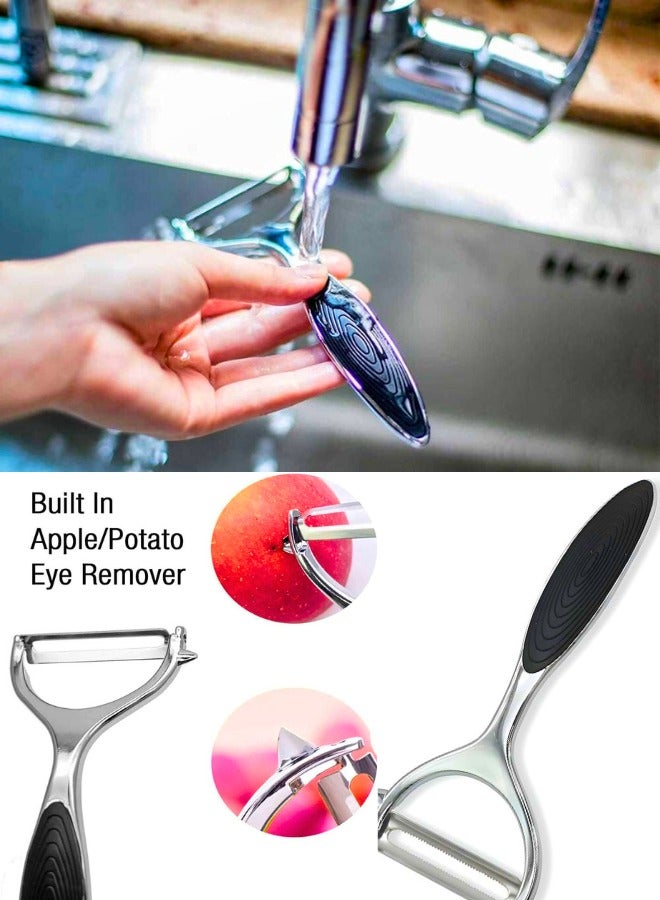 Chase Up Vegetable Y Peeler Julienne Swivel Slicer with Potato Eye Remover for Peeling Fruits and Vegetables - Kitchen Gadgets (Flattened) - Image 3