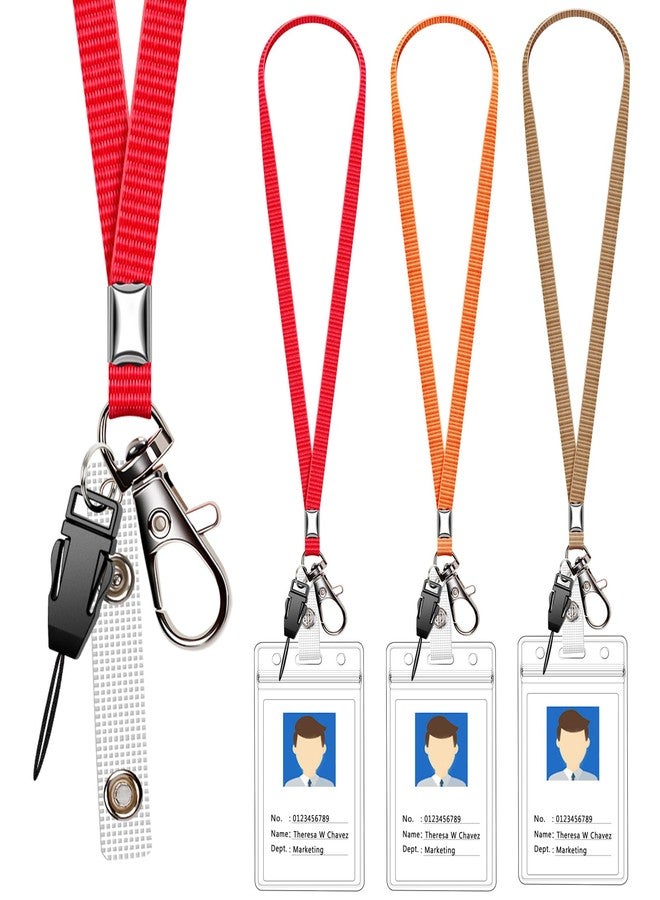 UpUGo 3 Pack Neck Lanyard with ID Badge Holder, Office Strap Lanyards, Stainless Metal Swivel Hook for Name Tag, Badge Holders, Keychains, Card, Red, Orange, Brown - Image 1
