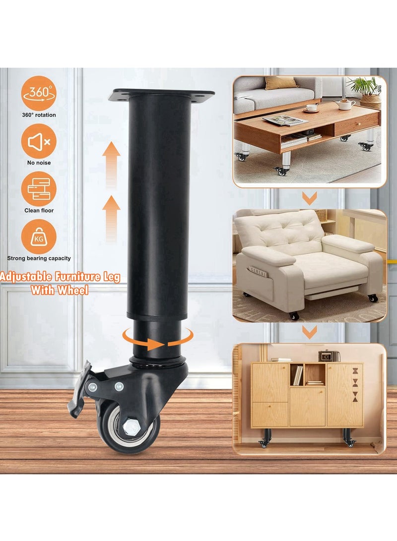 Movable Adjustable Metal Table Leg with 360° Wheel Kaki Meja Bed Leg Support Sofa Leg Furniture Feet - Image 1