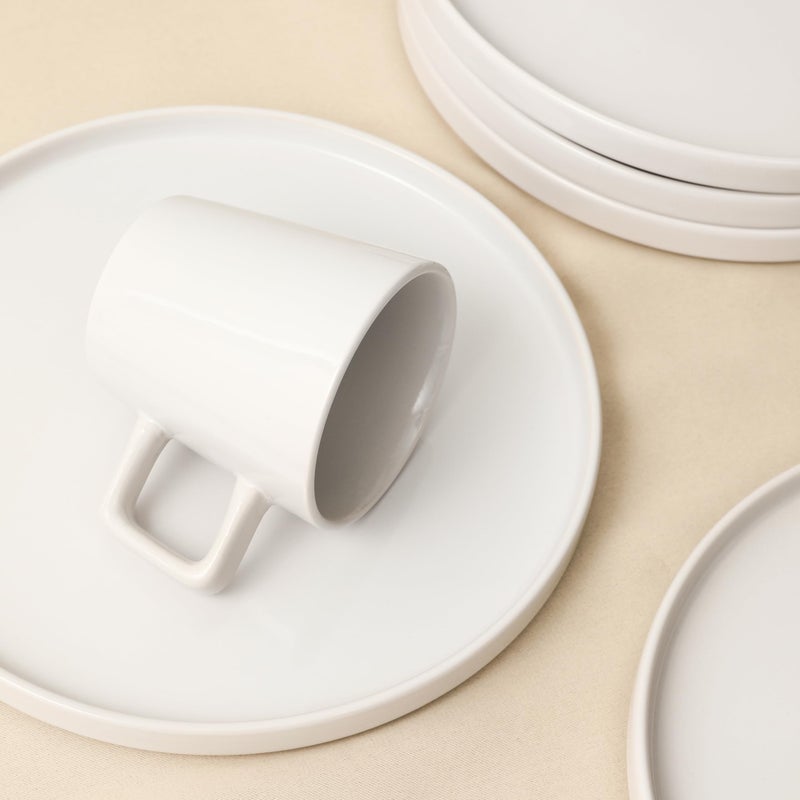 Stone Lain Celina Modern Stoneware 16-Piece Dinnerware Set, Plates and Bowls Set, White Glossy, Dish Set Service For 4 - Image 5