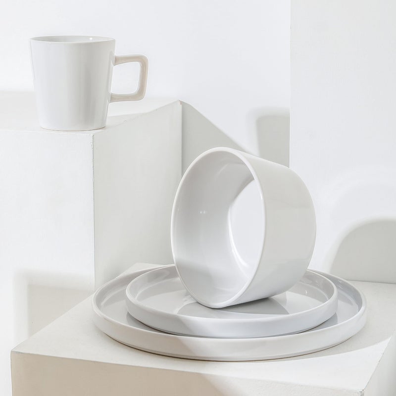 Stone Lain Celina Modern Stoneware 16-Piece Dinnerware Set, Plates and Bowls Set, White Glossy, Dish Set Service For 4 - Image 4