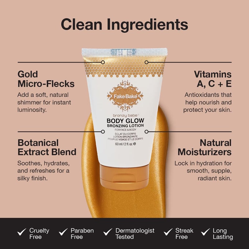 Fake Bake Bronzy Babe Body Glow Face & Body Tinted Moisturizer Lotion, Highlighter, Makeup & Moisturizing Skincare Healthy Color Boost from Plants & Vitamins - For All Skin Tones, Women & Men - 2oz - Image 5