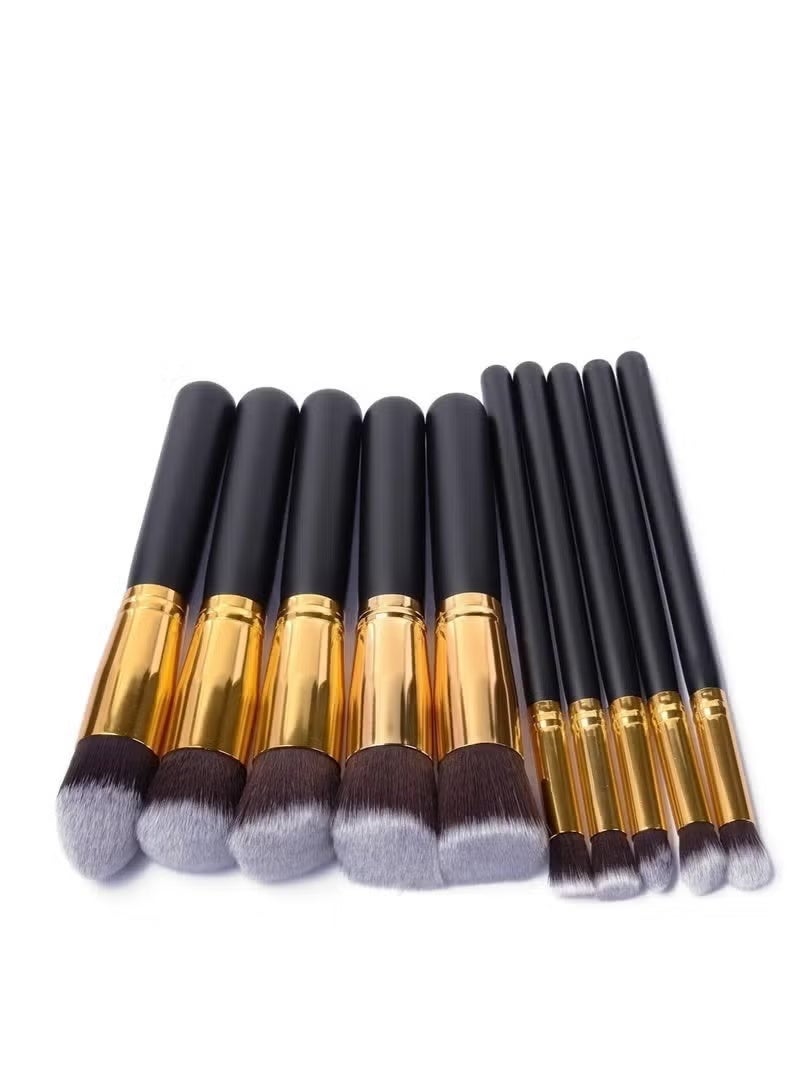 Modern makeup brush set consisting of 10 pieces in black