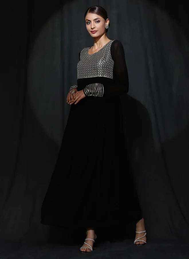 أيه كيه إس Black Georgette Maxi Dress for Women