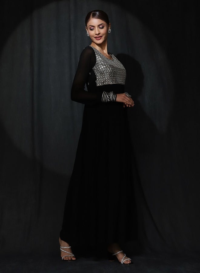 فستان ماكسي جورجيت أسود للنساء