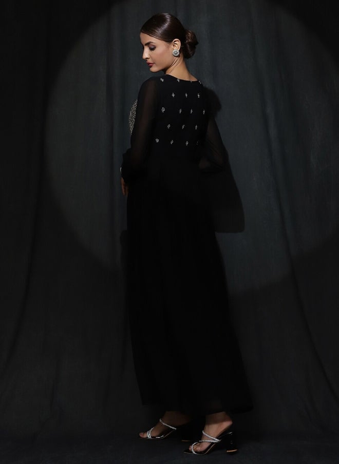 فستان ماكسي جورجيت أسود للنساء