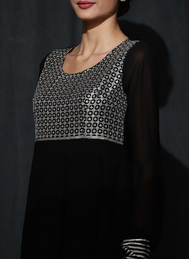 فستان ماكسي جورجيت أسود للنساء