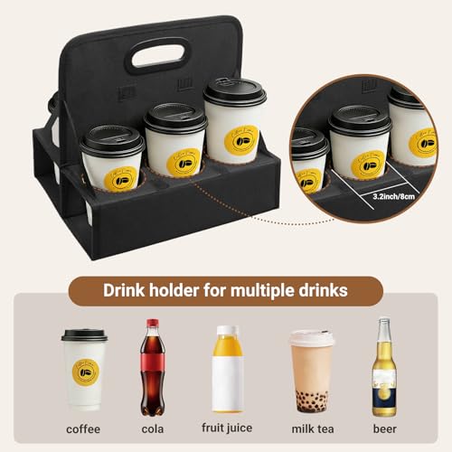 AUVCAS 6Cup Reusable Drink Carrier with Handle Foldable Drink Caddy for Delivery DriversTakeout CateringPortable Beverage Holder Bag for CoffeetoGo CupsAntiSpill Car Floor SafeBlack - Image 3