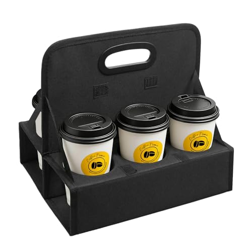 AUVCAS 6Cup Reusable Drink Carrier with Handle Foldable Drink Caddy for Delivery DriversTakeout CateringPortable Beverage Holder Bag for CoffeetoGo CupsAntiSpill Car Floor SafeBlack - Image 1