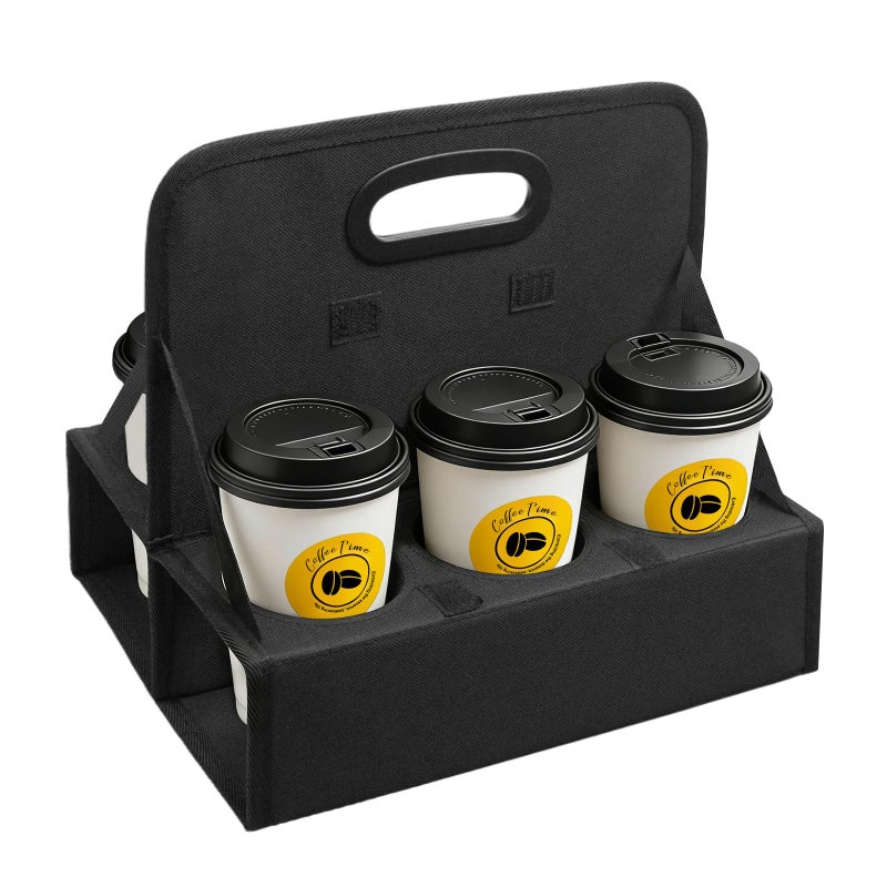 AUVCAS 6Cup Reusable Drink Carrier with Handle Foldable Drink Caddy for Delivery DriversTakeout CateringPortable Beverage Holder Bag for CoffeetoGo CupsAntiSpill Car Floor SafeBlack - Image 2