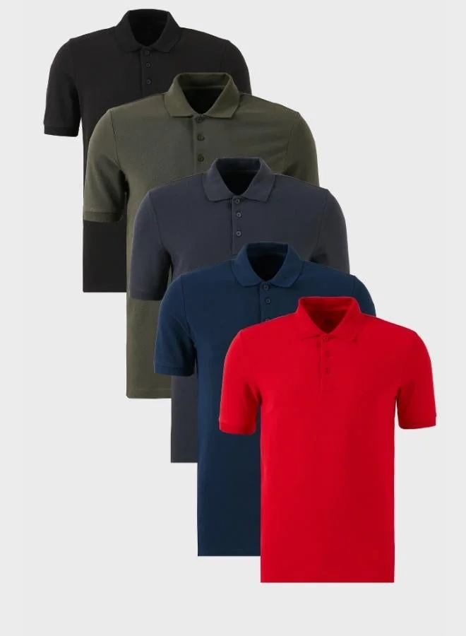 Buratti Buratti Cotton Regular Fit Button-Down Polo Collar 5-Pack T-Shirt Men's T-SHIRT 5902127S5