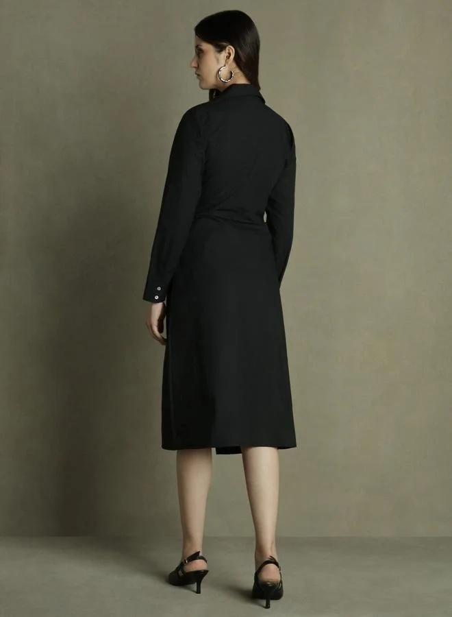 دينيس لينغو Buckled Black Midi Dress